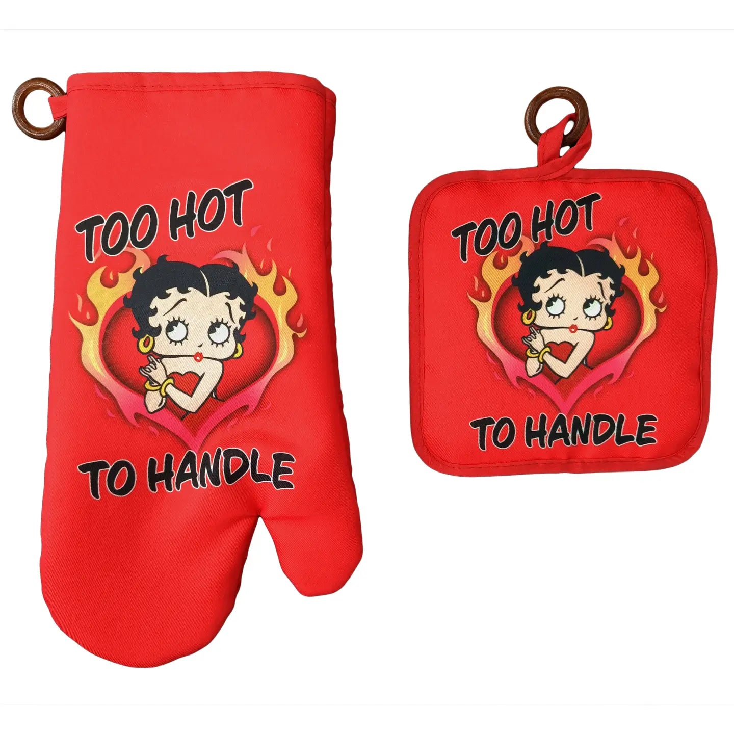 Betty Boop 'Too Hot To Handle' Red Oven Mitt Set