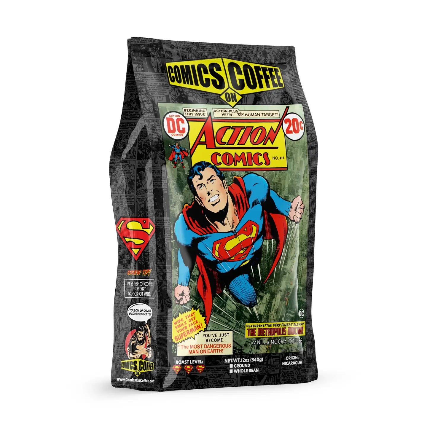 Comics On Coffee Superman Vanilla Mocha Medium Roast Coffee 12oz