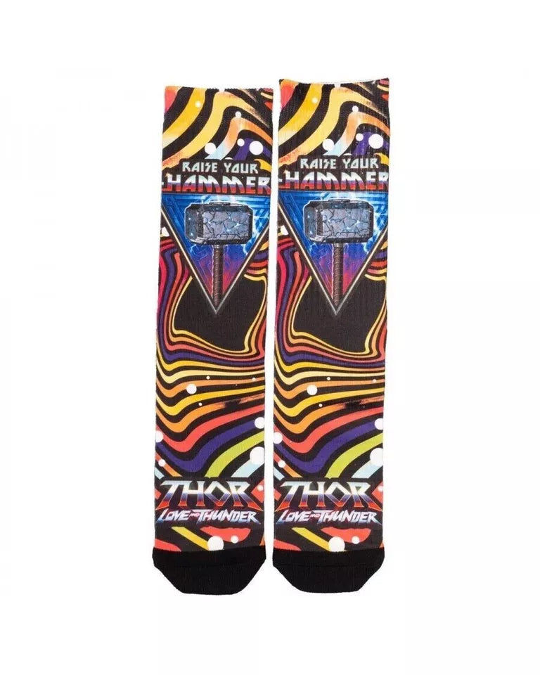 Bioworld Thor 'Raise Your Hammer' Men's Crew Socks (Fits Sizes 8-12)